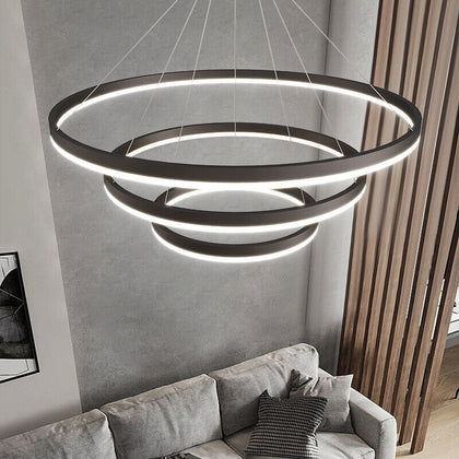 Dimmable LED Ceiling Light 3 Rings Adjustable Pendant Down Lamp Home Chandelier