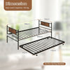 Metal Daybed with Pull-out Trundle Industrial Single Sofa Guest Bed w/Headboard