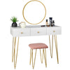 Dressing Table w/ Mirror 3 Drawers Stool Makeup Desk Vanity Table for Bedroom