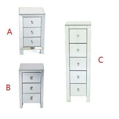 Mirrored Furniture Glass Bedside Cabinet Table With Drawer Bedroom New