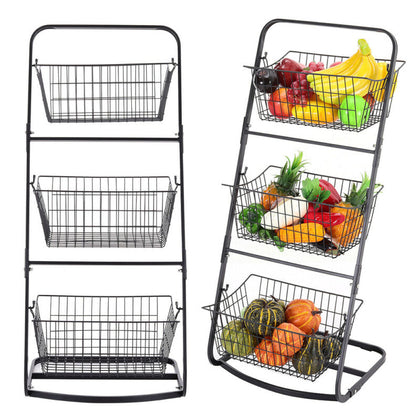 3Tier Metal Vegetable Stand Fruit Storage Rack Basket Kitchen Multipurpose Shelf