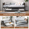 Metal Daybed with Pull-out Trundle Industrial Single Sofa Guest Bed w/Headboard