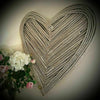 Large 70cm Washed Grey Brown Wicker Heart Hanging Rustic Display Wall Home Art
