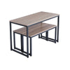 Small Wooden 1.2m Dining Table Set with 2 Benches in Black Metal U Shaped Legs