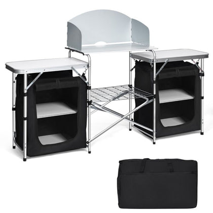 2 IN1 Folding Table Camping Kitchen Storage Aluminum Stand Table Cooking BBQ