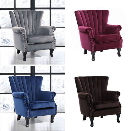 Retro Velvet Upholstered Armchair Wing Back Living Room Fireside Sofa Chair Seat