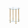 Pair of 2 Tier Round Clear Glass Sofa Side End Table Bedside Table Golden Tubes