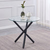 4x Black Fabric Dining Chairs & Round Glass Dining Table Black Metal Legs Set