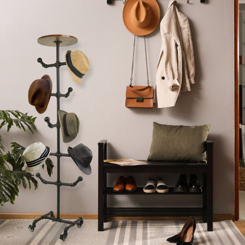 Retail Hat Display Rack Floor-standing Coat Hat Retail Display Rack Industrial Pipe Design 10 ...