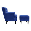 Luxury Velvet Blue Modern Armchair Button-tufted Soft Accent Chair W/Footstool