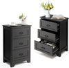 Black Bedside Table Tall Wooden Cabinet 3 Storage Drawers Metal Drop Handles