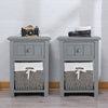 2PC Modern Bedside Tables Night Stand Cabinet Storage Drawer Wicker Basket Stand