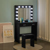 Fashion Black Dressing Table Makeup Desk w/ LED Light Bulbs Mirror Stool Bedroom