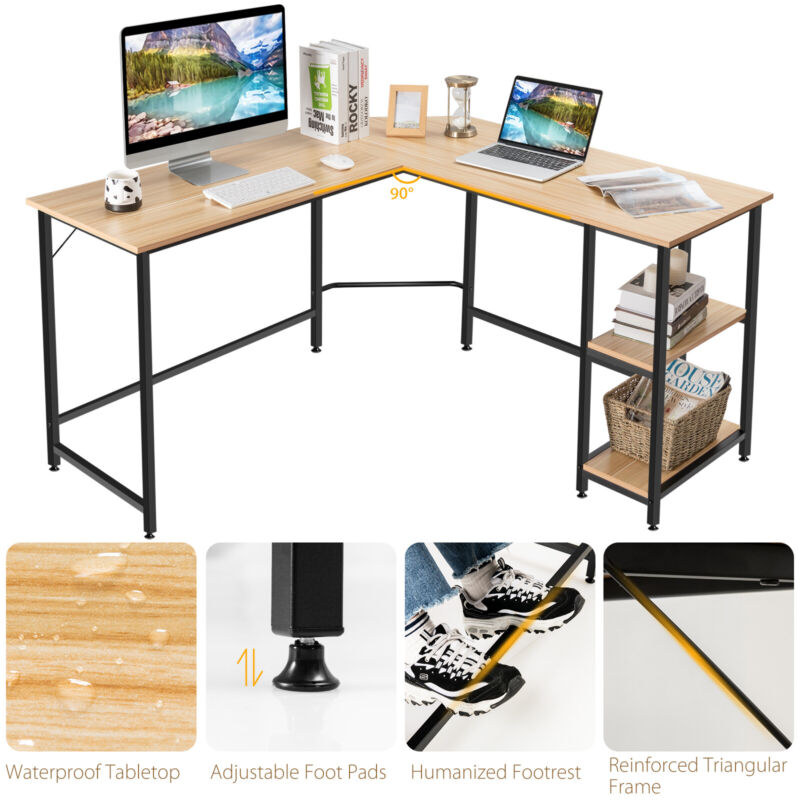 Big Table Desktop Computer L-Shaped Corner Computer Desk Industrial PC Table Large Workstation wi ...