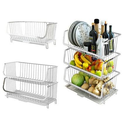 Modern Metal Stacking Wire Kitchen Vegetable Fruit Basket Storage Rack Organizer