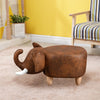 Brown Elephant Faux Leather Upholsterd Footstool Animal Stool Ottoman Wood Legs