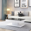 White High Gloss Coffee Table Black Glass Top Rectangular Living Room 2 Drawers
