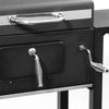 Black Charcoal Grill BBQ Trolley Wheels Garden Smoker Shelf Side Steel
