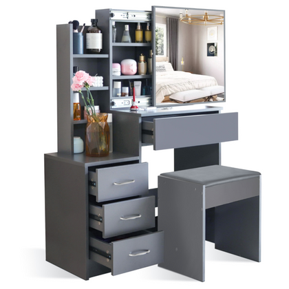 Dressing Table With Drawers Mirror Stool Set Makeup Desk Vanity Table Bedroom
