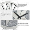 3D Large Mirrored Wall Clock Diamond Crystal Roman Numerals Silver Wall Clock UK