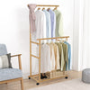 Rolling Bamboo Clothes Rail Full Open Wardrobe Garment Rack Stand Trousers Bar