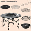 4 in 1 Outdoor Fire Pit Dining Table Round Wood Burning Fire Bowl W/ Mesh Cover