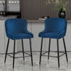 2pcs Blue Velvet Bar Stools Diamond Seat Metal Legs Kitchen Pub Chairs Stools