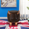 Dark Brown Bull Footstool Faux Leather Ottomans Living Room Home Gift Children