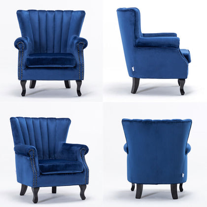 Retro Upholstered Velvet Armchair Wing Back Fireside Chair Lounge Hall Sofa Seat