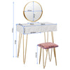 Dressing Table w/ 2 Drawers Round Mirror Stool Makeup Vanity Desk Bedroom White
