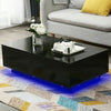 High Gloss Coffee Table Wood Drawer Storage Modern LED Light Black Cabinet MDF
