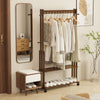 Heavy Duty Vintage Wood Clothes Rail Rolling Hanging Garment Rack Storage Shelf