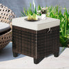 Set of 2 Outdoor Rattan Footstool Wicker Ottoman Chair Seat w/ Padded Cushions