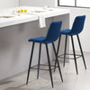 2 Pcs Bar Stools Blue Velvet with Backrests and Metal Legs Home Kitchen