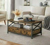 Vintage Industrial Style Coffee Table with Drawers Storage Shelf Side Rustic