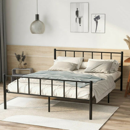 Metal Bed Frame 4ft6 Double Solid Bedstead Base Headboard for 135*190CM Mattress