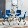 4Pcs Velvet Dining Chairs Metal Leg Padded Dining Room Kitchen Office Blue Color