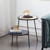 LED Glass Side End table With Wireless Charging Black Round Beside Table