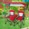 Double Sunshade Folding Chairs Outdoor 2-person Chairs w/Sun Protective Canopy