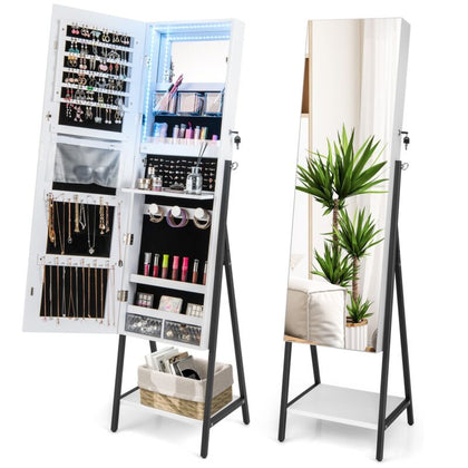 2-in-1 Jewelry Cabinet Jewelry Armoire Organizer w/ Full-Length Mirror and LED