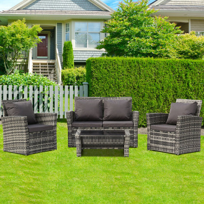 RATTAN GARDEN SOFA TABLE SET 4 PIECE CHAIRS SOFA TABLE OUTDOOR PATIO WICKER SETS