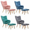 Vintage Fabric Wingback Chair Accent Tub Armchair with Oak Legs Footstool Lounge