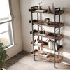 5 Tier Bookcase Shelves Wood & Metal Ladder Metal Pipe Industrial Bookshelf Unit