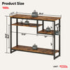 Rustic Console Table Console 4 Storage Shelves Cupboard Server Table with Hooks