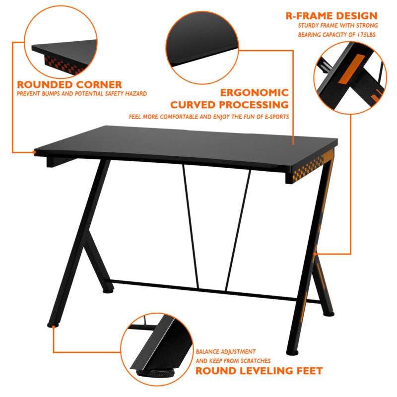 Gaming Computer Desk Ergonomic PC Racing Table Study Workstation W/ Ar ...