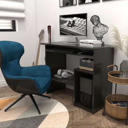 Black Compact Small Computer Desk PC Table Keyboard Tray Storage Shelf Corner