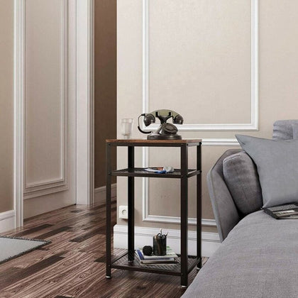 Industrial Bedside Table Side End Table Nightstand Storage Mesh Metal Shelves