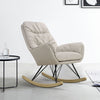 High Back Rocking Chair Recliner Armchair Beige Velvet Upholstered Rocker Seat