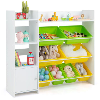 Wooden Kids Toy Storage Organizer Bookcase Cabinet Bookshelf W/ 8 Storage Boxes