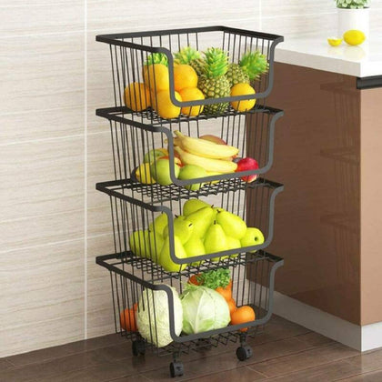 4 Tiers Kitchen Storage Trolley Cart Rack Tray Metel Wire Basket Shelf Rolling